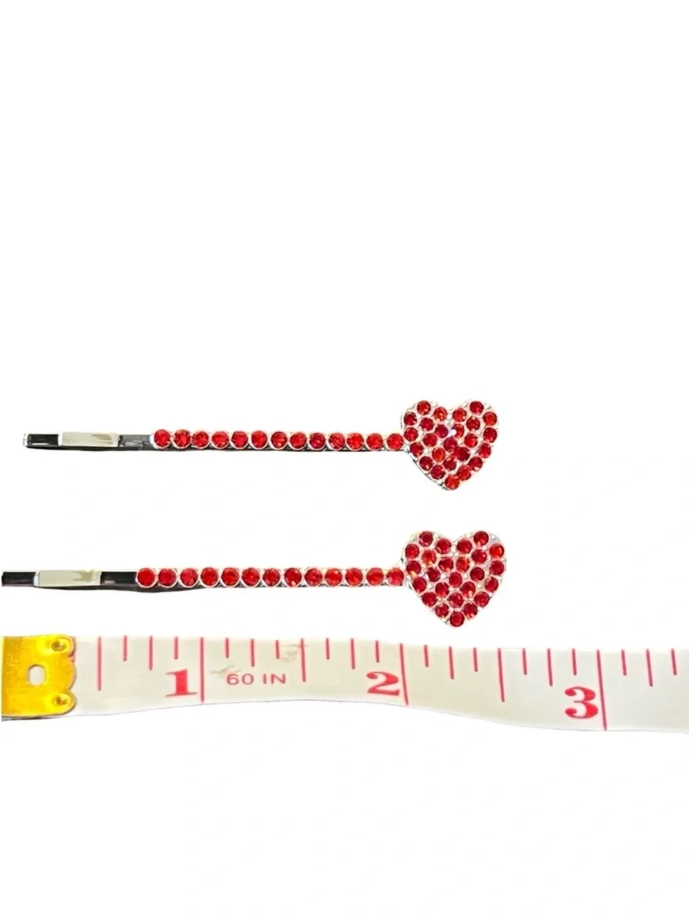 Elegant Red Crystal Rhinestone Heart Shape Hair Pins 2.5”FINAL PRICE DROP